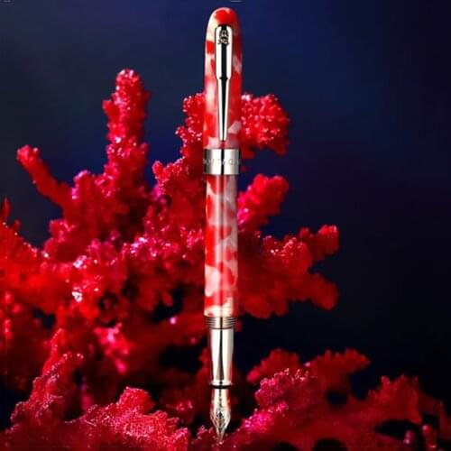Montagut Celluloid Mini Fountain Pen Red-Koi Fish Pocket Size Golden Clip Iridium Fine Nib 0.5mm Fashion Writing Gift Pen