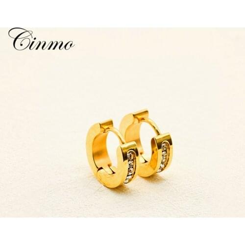 Cinmo Stainless Steel Piercing Earrings Row Crystal Gold Statement Stud Earrings For Men Women Wholesale Luxury Wedding Jewelry