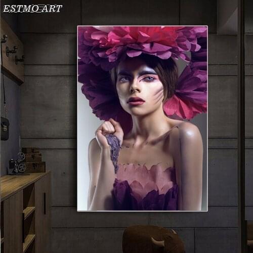 Modern Decorative Picture Flower Woman Abstract Color Canvas Painting Abstract Wall Art Poster Living Room Bar Decoration Room