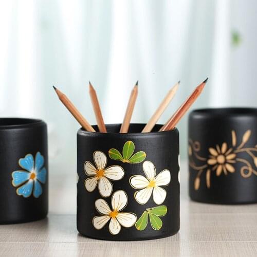 Thai Wood Carving Environmental Protection Wood Pen Container , Pen Holder, Office Pen Insert