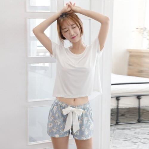 Yomrzl A437 New arrival summer cotton womens pajama set short sleeve sweet daily sleep set bow cute sleepwear indoor clothes