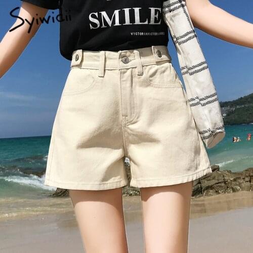 Women Denim Shorts Summer Mom Jeans High Waist Shorts Woman 2021 Plus Size Short Femme Blue Gray Beige Wide Leg Shorts Jeans