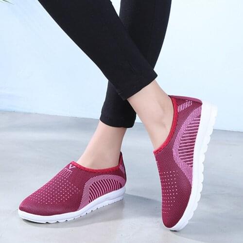 Women Mesh Flat With Cotton Casual Walking Stripe Sneakers Loafers Soft Shoes Breathable Comfort Spring Summer Ladies Shoes 2020