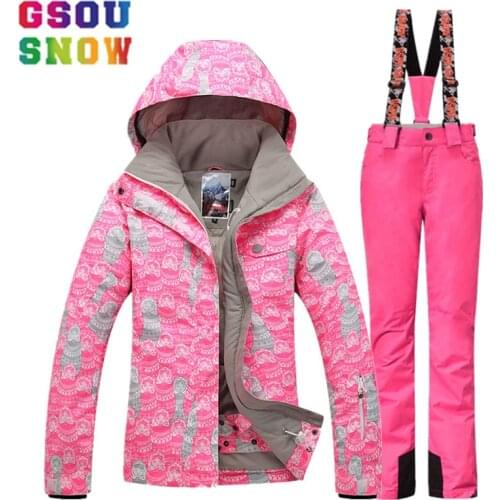 GSOU SNOW Brand Winter Ski Suit Womens Ski Jacket+ski Pants set Outdoor Mountain windproof Skiing Suit Female Snowboard Clothes