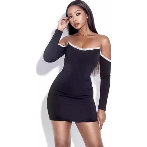 2021 New Arrival Off Shoulder womens summer clothes bandage beading sexy dresses bodycon dress
