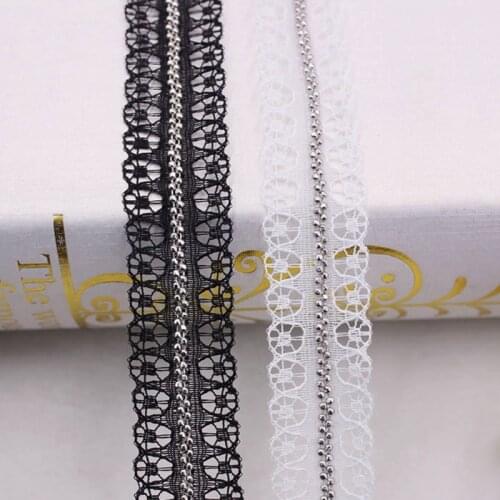 1yards/Lot Pearl Beaded Lace Trim Fringe Chiffon White Black Embroidered Lace Ribbon Lace Fabric Clothing Accessories Applique