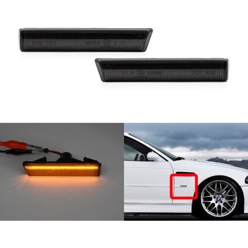 2x Smoked Lens Front Amber Led Side Marker Lights Indicator For BMW E46 3-Series M3 Coupe/Convertible 01-06 E38 7-Series 95-01