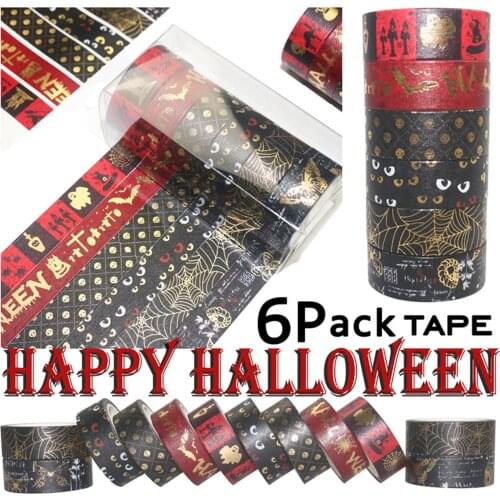6PCS/Lot Halloween Spider Bat Magic Hat Skull Golden Foil Washi Tapes Set Stationery DIY Scrapbooking Adhesive Masking Tape