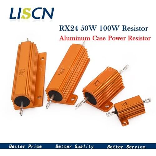 50W 100W Aluminum Power Metal Shell Case Wirewound Resistor 0.01R ~ 100K 1 6 8 10 20 200 500 1K 10K ohm resistance RX24