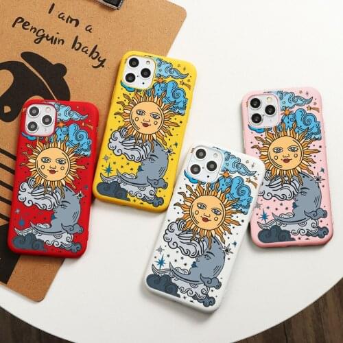 Funny Sun Moon Face tarot Phone Case For iPhone 12 11 Pro Max XS Max XR XS 8 7 6s Plus SE 2020 Soft TPU Matte Candy Back Cover
