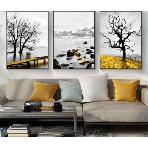 Black and Gold Dead Tree Light Luxury Pictures Prints Abstract Lake Art Posters Living Room Bedroom Canvas Painting Home Decor