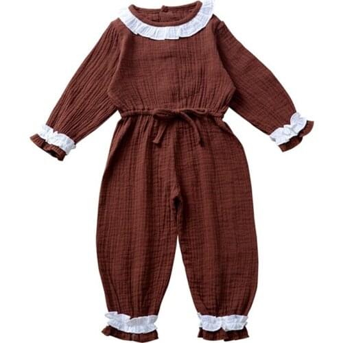 Baby Girls Rompers Long-Sleeved Jumpsuit Kids Muslin Cotton Ruffled Climb Overalls Costume Clothes 1-5 Years Od