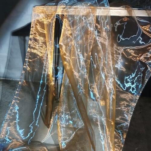 Wide 150cm Gold-blue Two-color Organza Perspective Wedding Dress Tulle Fabric DIY Sewing Handmade Telas Designer Fabric Sheer