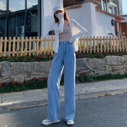 Tencel denim wide-leg pants female high-waisted thin drape thin summer new loose ice silk straight pants