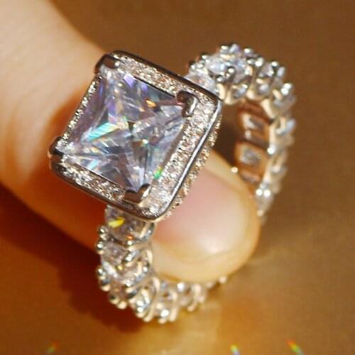 YaYI Fine Jewelry Fashion Princess Claw Set Cut White Cubic Zirconia Silver Color Engagement Wedding Party Lovers Gift Rings