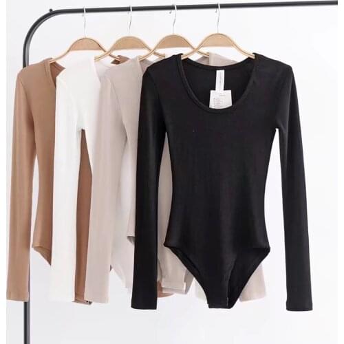 Momoluna Long Sleeve Bodysuit O Neck Skinny Autumn Women Solid Sexy White Black Bodysuits Body Suit