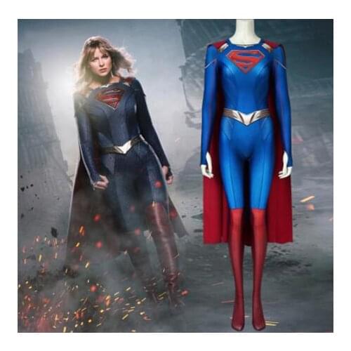 3D Supergirl Season 5 Costume Kara Zor-El Danvers Cosplay Superwoman Jumpsuit Halloween Costumes For Womloak Blue Bodysuit