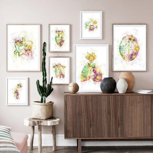 Colorful Flower Human Body Anatomy Canvas Painting Brain Heart Organ Medical Education Poster Abstract Print Wall Art Picture
