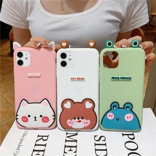 Creative Fashion 3D Animal Back Cover For iphone SE2020 11 12 mini Pro Cute Cartoon Cat Phone Case Apple 8 7 X XR Plus Max Case