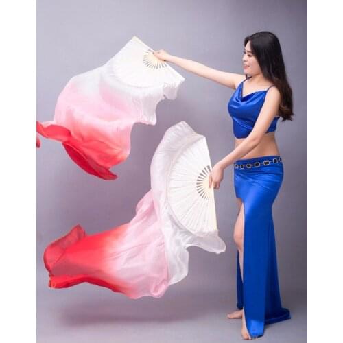 Hot Sell Cheap Kids Women Belly Dancing Fan Veils 2 Pair Gradient Color Dancer Practice Long Fan Props 120cm/150cm/180cm X