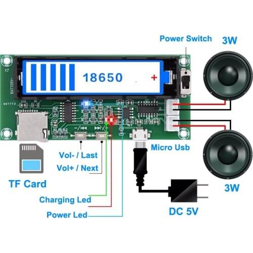 2*3W PAM8403 Mini Power Audio Stereo dual channels Amplifier USB DC 5V TF Card DIY Speaker Rechargeable 18650 Battery Amp