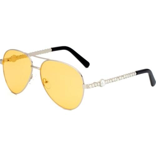 Fashion Pilot Frog Double Bridge Sunglasses Metal Pearl Legs Glasses Women