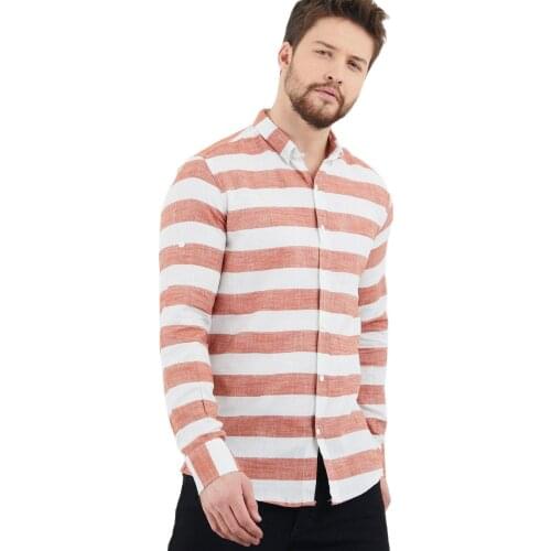 Men Stretch Long Sleeve Striped Dress Shirts Smart Casual Smooth Material Standard-fit Youthful Button-down Shirt slim Fit Strip
