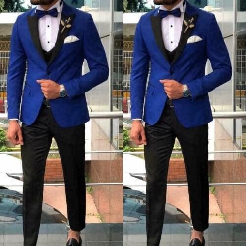 Mens Suits Slim Blazers Groom Costume Homme Royal Blue Wedding Tuxedo Vest Terno Masculino Slim Fit Suits 3 PCS Slim Fit Blazer
