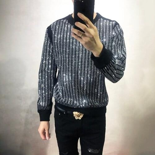 Ironing Men And Women Rhinestone Round Neck Pullover Long Sleeve Shiver Sound Guard Clothes