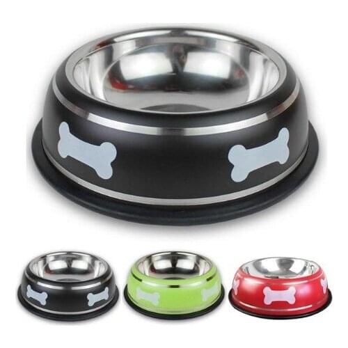 Food Water Feeding Bowl For Pets Pet Feed Supplies Stainless Steel Dog Cat Bone Printed Pet Dogs Feeding Dish Bowls Feeder