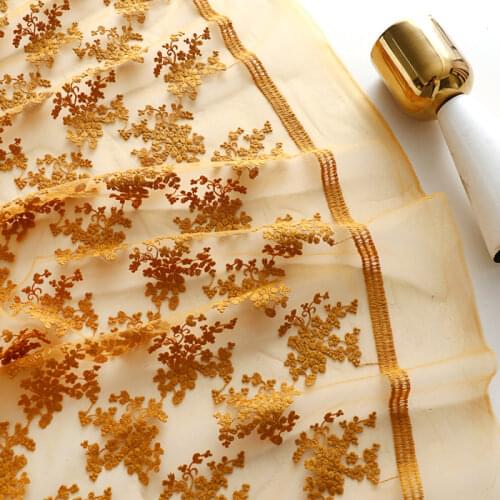 High-Density Mesh Cotton Thread Embroidery Fabric Ginger Yellow Soft Yarn Lace Fabric Dress Cheongsam Garment Fabric Diy Handmad