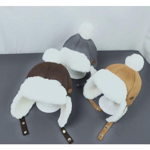 1PC Baby Boys Girls Hat with Buckle Stuffed Balls Children Ear Flap Muff Winter Warm Lei Feng Plush Caps for 1 2 3 4 Years Old