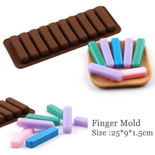 Silicone bakeware mold Chocolate Molds 10 holes Long finger Cake Molds Thumb Cookies Moulds Baking Molds DIY