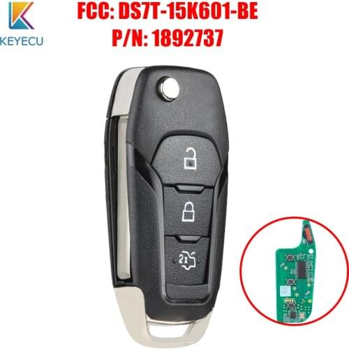 Keyecu FCC: DS7T-15K601-BE P/N: 1892737 Folding Remote Key Fob 3 Buttons 434MHz ID49 Chip for Ford Escort Mondeo 2014