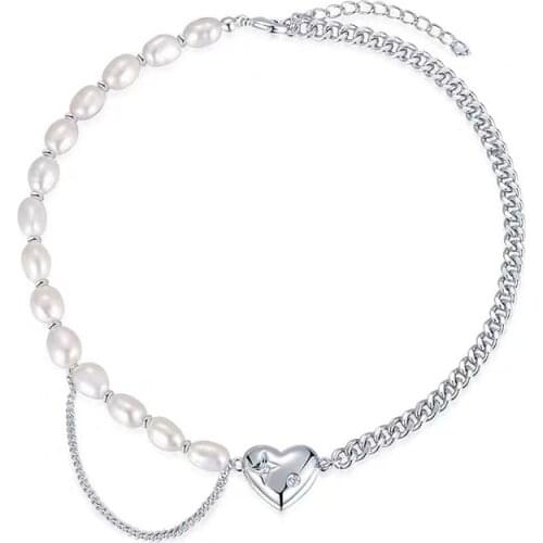 Splicing love fresh water pearls non-standard Baroque necklace hierarchical chain love