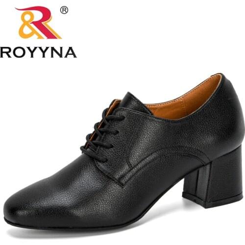 ROYYNA 2020 New Designers College Style Shoes Women Retro Round Head High Heel Pumps Ladies Lace-Up Casual Single Women Footwear