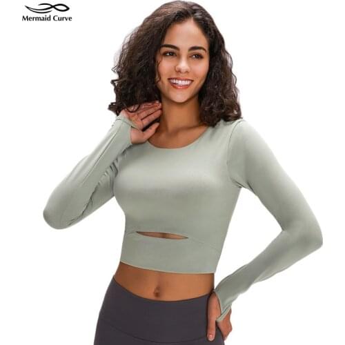 Women Yoga Shirt Removable Padding Long Sleeve Slim fit Crop Top Yoga T-shirts Lightweight Running Training Yoga Top