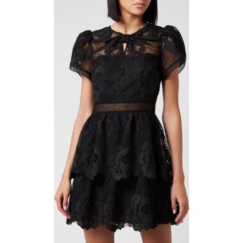Womens Black Lace 2021 Spring Summer Hollow Out Short Sleeve Tunic Cake Female CLub Party Dress