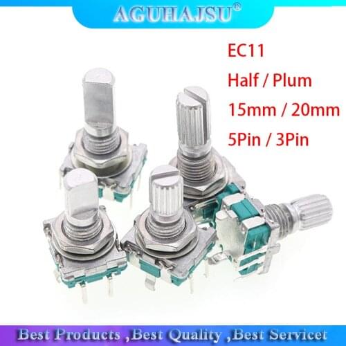 2PCS Half / Plum axis rotary encoder, handle length 15mm / 20mm code switch / EC11 / digital potentiometer with switch 5Pin 3Pin