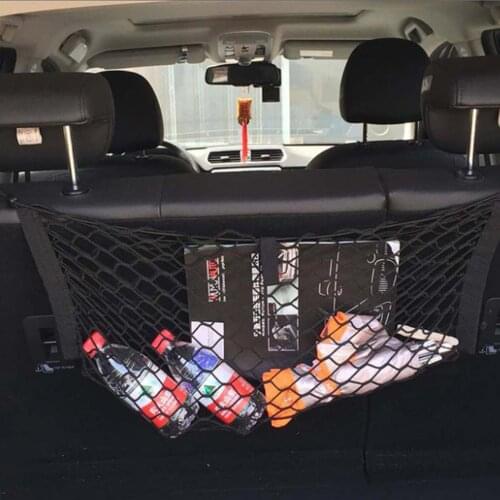4 Hooks Car Back Rear Trunk Seat Elastic String Net Magic Sticker Mesh Storage Bag Pocket Cage Auto Organizer Seat Back Bag