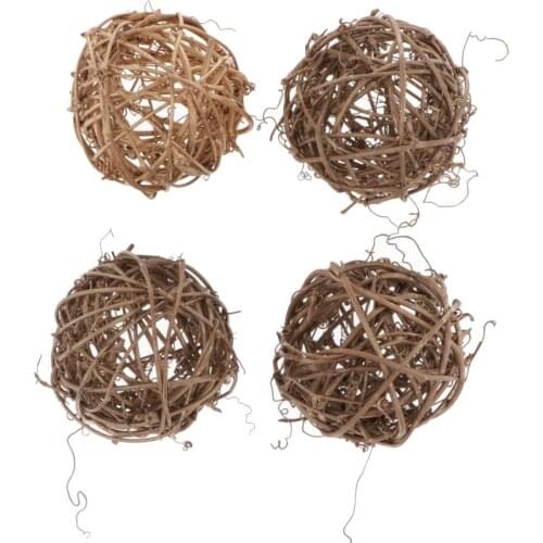 4Pcs 7cm Natural Handmade Rattan Vine Ball DIY Ornaments Crafts