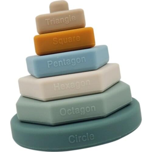 6pcs Baby Toy Soft Building Blocks Silicone Stacking Blocks Geometric Silicone Construction Toy Rubber Teethers Montessori Toy