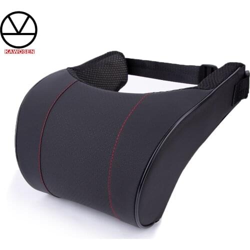 KAWOSEN Car Neck Pillow Memory Foam Pillow 1PCS PU Leather Car Auto Seat Neck Rest Black Seat Headrest Cushion MFNP01