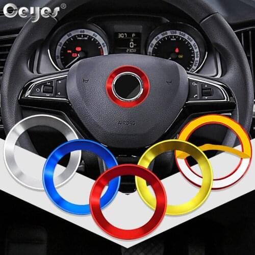 Ceyes Cars Steering Wheel Ring Circle Stickers Case For Skoda Octavia A5 A7 Fabia Rapid Yeti Superb Alloy Auto Decorative Covers