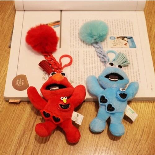 Cute Cartoon Sesame Street ELMO COOKIE MONSTER Plush Doll Keychain Pendant for Women Bag Charms Car Key Decoration Keyrings