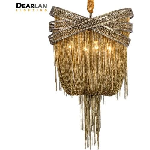 Bronze Modern Aluminum Chandelier Light Italian Tassel Design Chain Lustres Lamp Hanging Lighting for Living room Foyer MD86209
