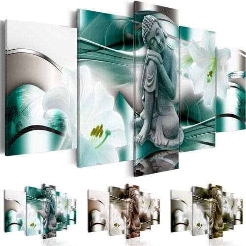 Buddha Pentasty Combination Painting HD Inkjet Decorative Sofa Background Wall Painting Core Canvas Painting Print Frameless