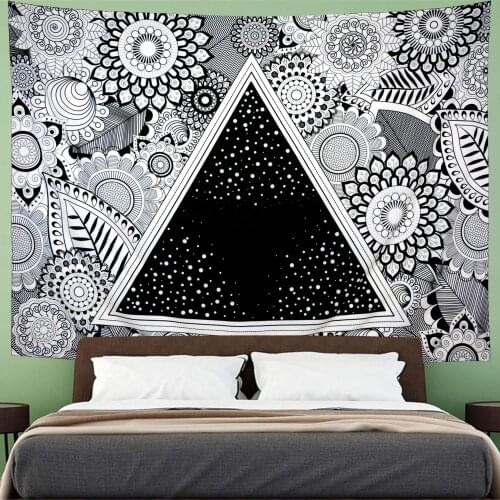 Black and White Mandala Mandala Flowers Tapestry Psychedelic Floral Wall Hanging