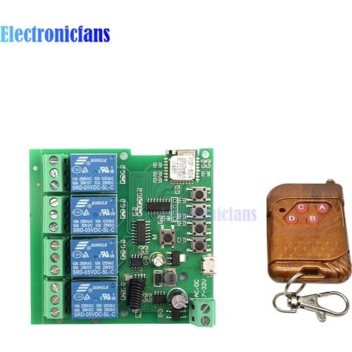 DC 5-32V AC 220V 4 Channel Wifi Relay Switch Module Wireless Timer Relay 433MHz Remote Controller for Smart Home
