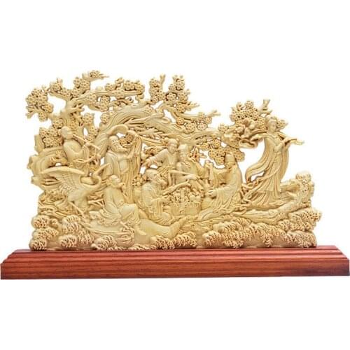 DOUBLE SIDED WOOD SCULPTURE FENG SHUI EIGHT LMMORTAL CHINESE CHRISTMAS GIFT SPECIAL WOODEN HANDMADE DECORATION ACCESSORY R1614